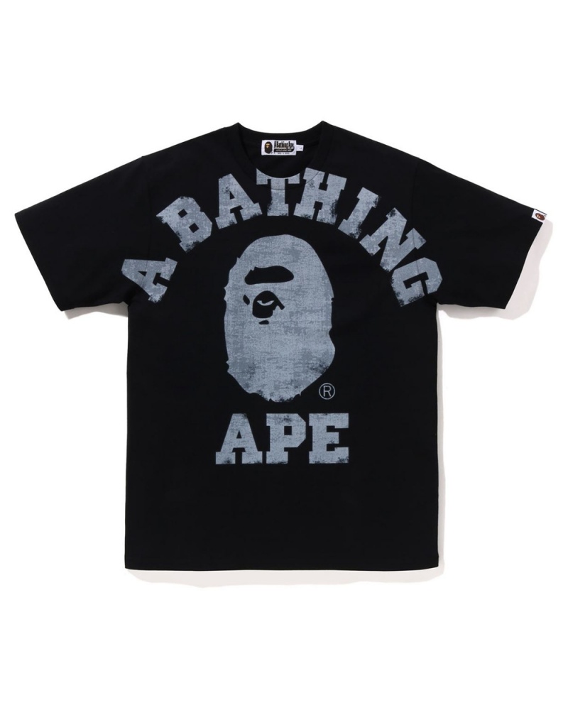 T Shirts Bape Overprinted College Noir Homme | QDE-12271897